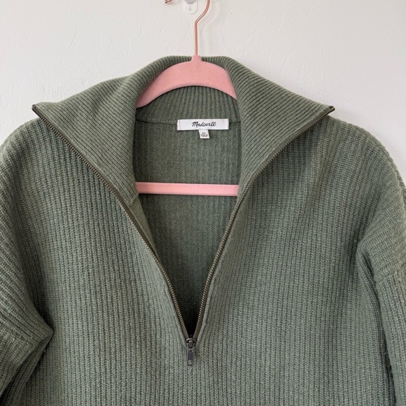 Madewell Olive Green Glenbrook Half-Zip Pullover Sweater Merino Wool Blend - Picture 7 of 9